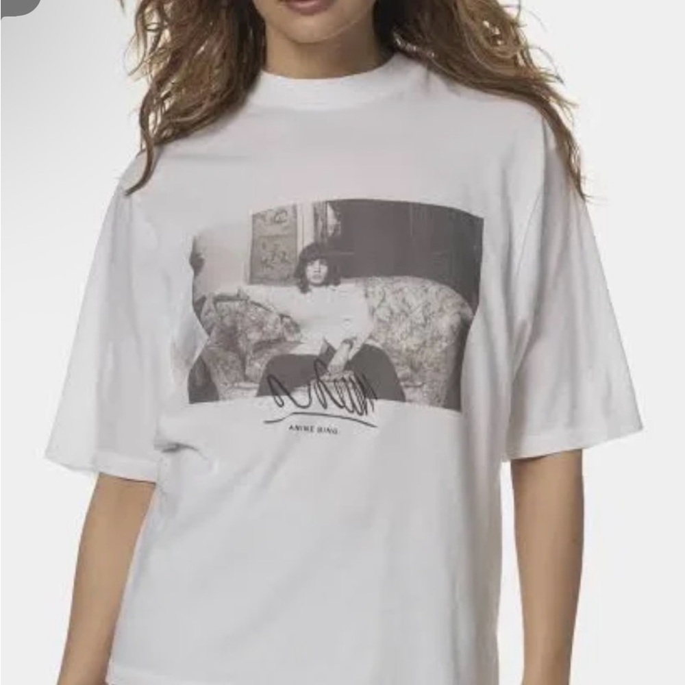 Anine Bing White Tee with Black Photo Print Mick Jagger - Picture 3 of 4